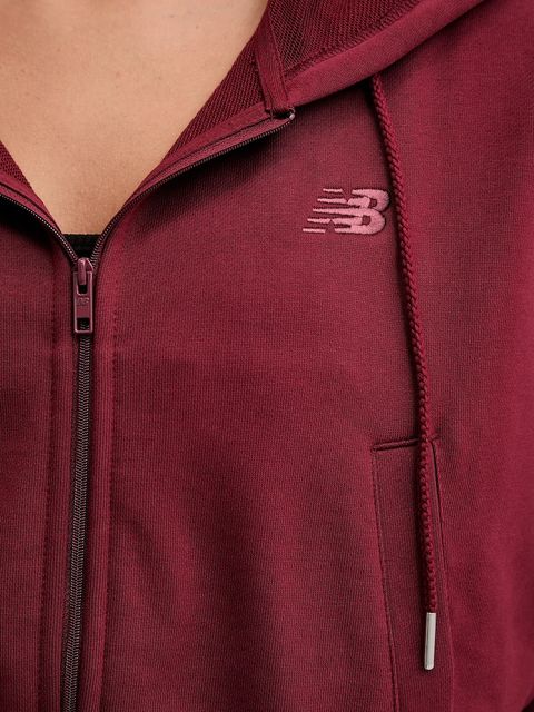 New Balance bluza bawełniana damska kolor bordowy z kapturem gładka WJ51506MHB