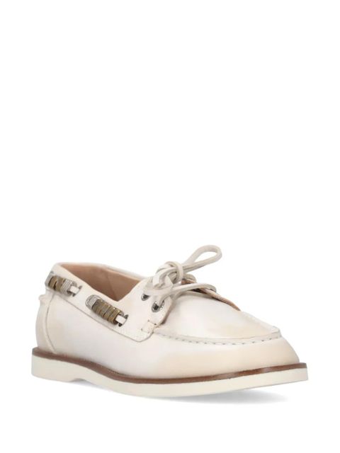 PINKO bead-embellished leather loafers - Neutrals