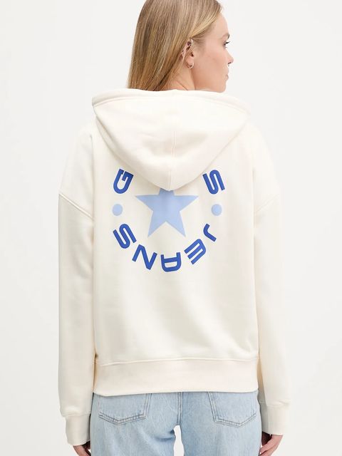 Guess Jeans bluza damska kolor beżowy z kapturem z nadrukiem W5BQ24 KC811 - zdjęcie produktu nr 1