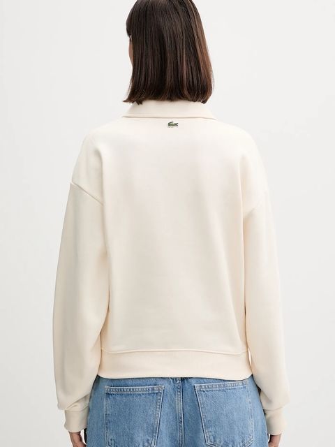 Lacoste bluza bawełniana damska kolor beżowy gładka SF0351