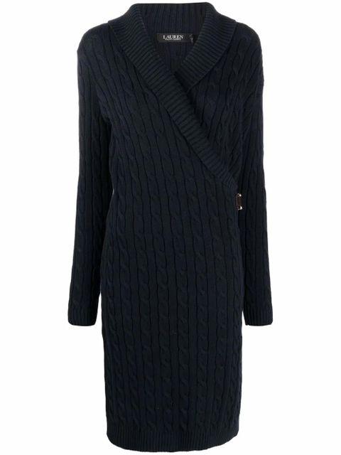 Lauren Ralph Lauren gassed cable-knit wrap dress - Blue - zdjęcie produktu nr 1