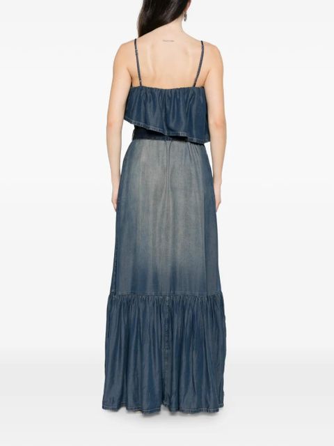 PINKO ruffled belted denim maxi dress - Blue