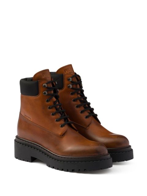 Prada leather combat booties - Brown