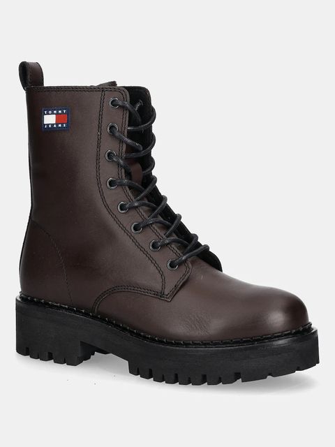 Tommy Jeans workery skórzane TJW URBAN LACE UP BOOT damskie kolor brązowy na płaskim obcasie EN0EN02907 - zdjęcie produktu nr 1