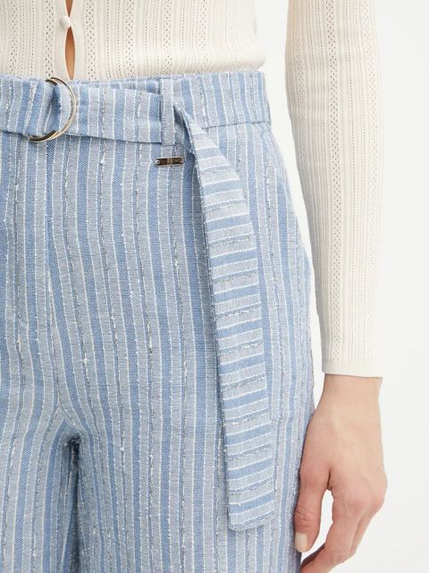 Fracomina spodnie z domieszką lnu damskie kolor niebieski szerokie high waist FS25SV3008W402Q6