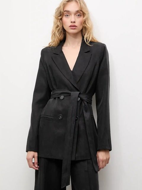 Answear.LAB marynarka kolor czarny dwurzędowa gładka - zdjęcie produktu nr 2