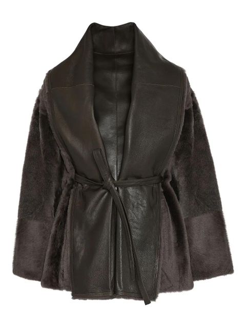 Yves Salomon leather-trimmed shearling jacket - Grey - zdjęcie produktu nr 1