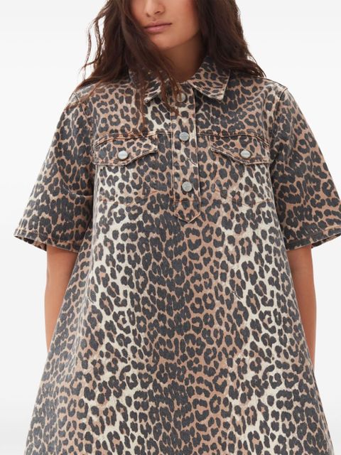 GANNI animal-print denim mini skirt - Brown
