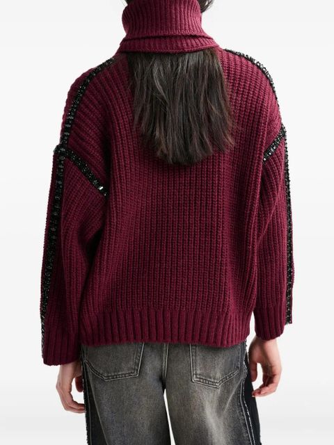 Essentiel Antwerp ribbed-knit crystal-embellishment sweater - Red