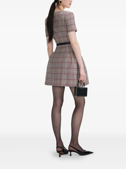 Self-Portrait checked short sleeve mini dress - Neutrals