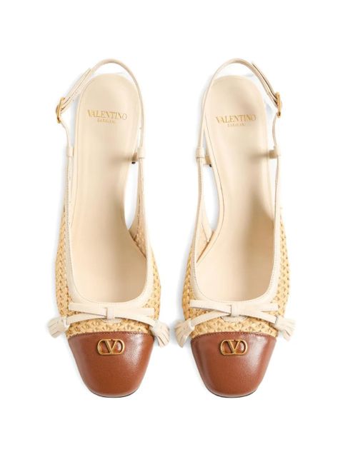 Valentino Garavani Valet Du Roi slingback pumps in raffia and kidskin 60mm - Neutrals
