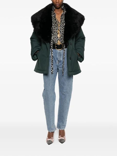 Chloé detachable shearling collar belted coat - Green - zdjęcie produktu nr 2
