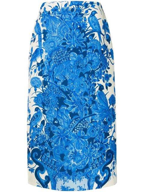 Valentino Garavani floral-print mid-length skirt - Blue - zdjęcie produktu nr 1