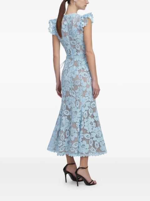 Self-Portrait floral-embroidered midi dress - Blue