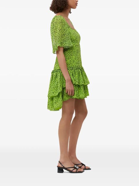 GANNI floral ruffled mini dress - Green