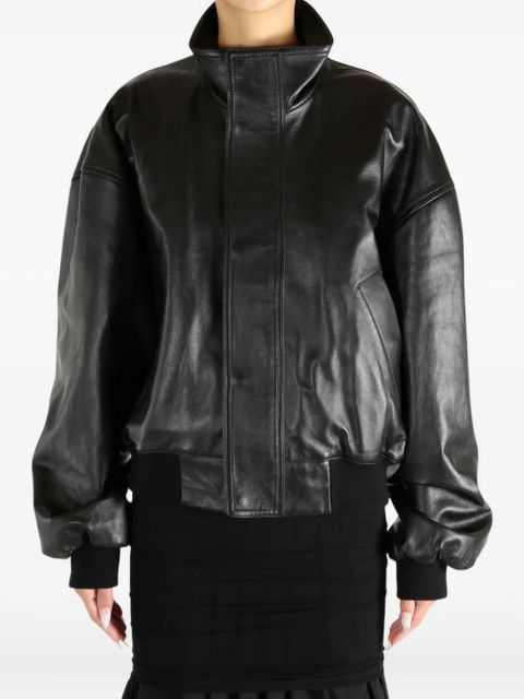 Balenciaga high-neck leather bomber jacket - Black