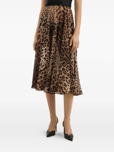 Dolce & Gabbana leopard-print midi skirt - Brown