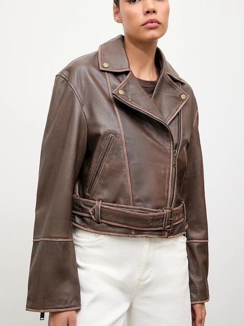 Answear.LAB ramoneska skórzana kolor brązowy przejściowa