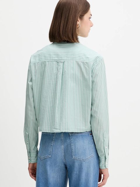 Tommy Jeans koszula bawełniana damska kolor zielony relaxed z kołnierzykiem klasycznym DW0DW21453