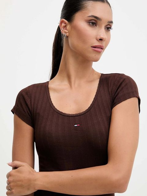 Tommy Jeans t-shirt damski kolor brązowy DW0DW21570