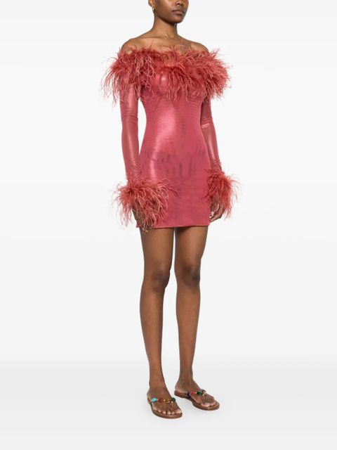 Oséree feather-trim mini dress - Red