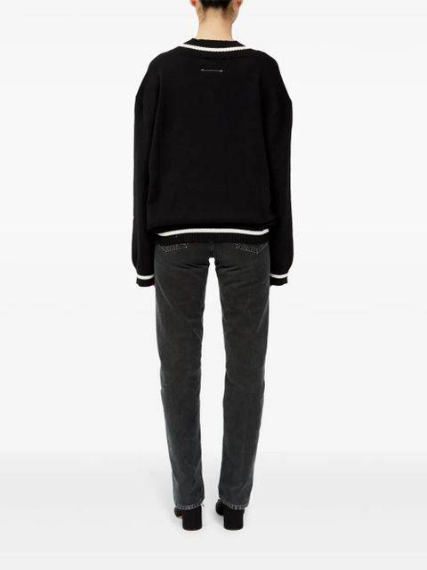 MM6 Maison Margiela logo-knit v-neck jumper - Black