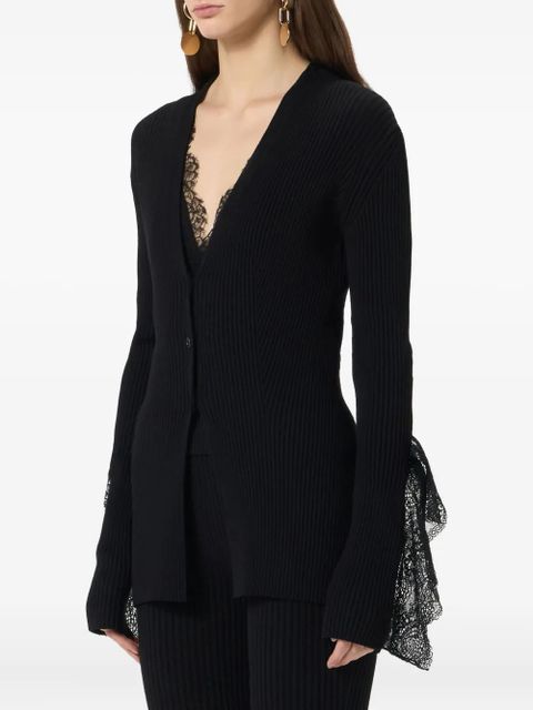 Blumarine ribbed lace-trimmed cardigan - Black