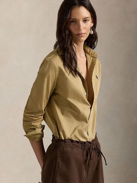 Polo Ralph Lauren koszula bawełniana damska kolor brązowy regular z kołnierzykiem klasycznym 211A92177 - zdjęcie produktu nr 1