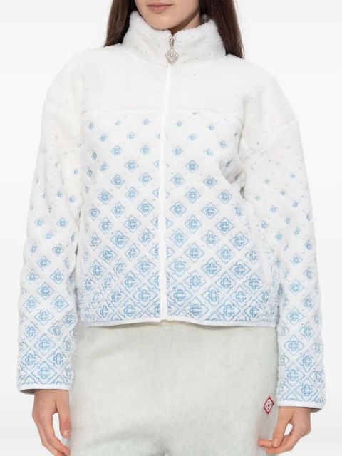 Casablanca monogram zip-up fleece jacket - White