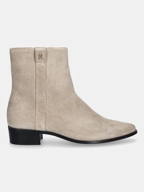 Tommy Hilfiger botki zamszowe TH SUEDE POINTY ZIP BOOTIE damskie kolor beżowy na słupku FW0FW08981 - zdjęcie produktu nr 2