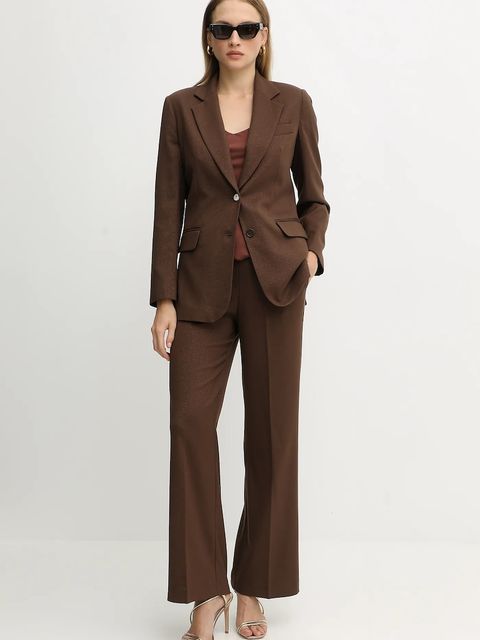 Liu Jo spodnie damskie kolor brązowy proste high waist MF5349 T159A