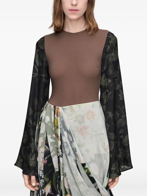 Maison Margiela floral-sleeves top - Brown