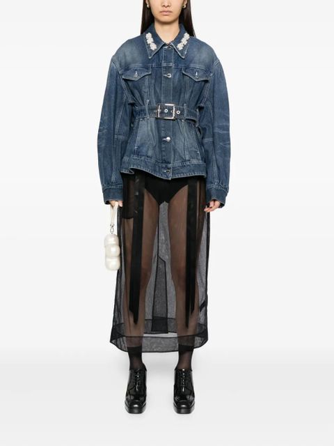 Simone Rocha pearl-embellished belted denim jacket - Blue