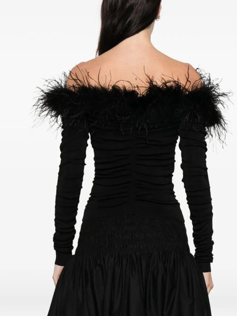 Self-Portrait feather ruched top - Black