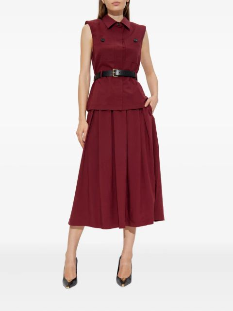 Self-Portrait belted pleated dress - Red