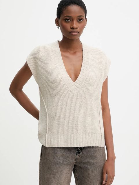 United Colors of Benetton kamizelka z dodatkiem wełny damski kolor beżowy 126WD4033 - zdjęcie produktu nr 1