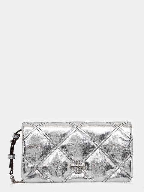 Tory Burch torebka skórzana Kira Metallic Diamond kolor srebrny 158631