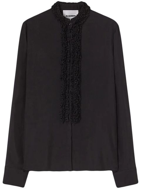 Jil Sander ruffle-trim long-sleeved shirt - Black - zdjęcie produktu nr 1