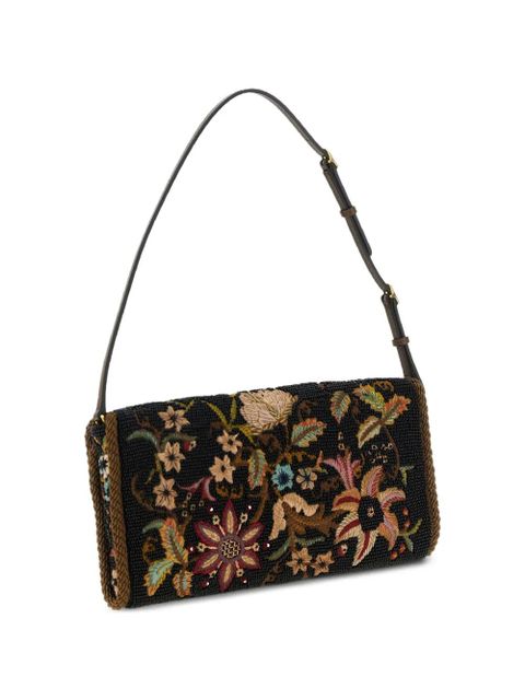 Valentino Garavani small DeVain beaded floral shoulder bag - Black