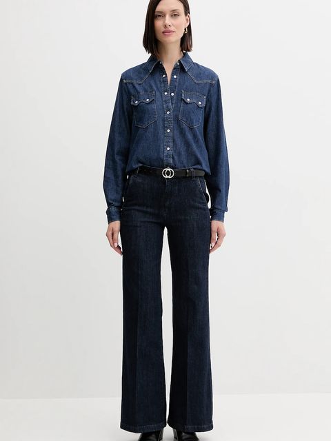 United Colors of Benetton koszula jeansowa damska kolor niebieski regular z kołnierzykiem klasycznym