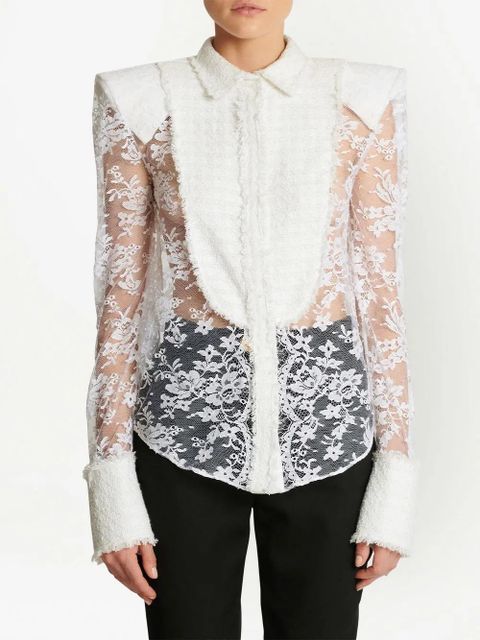 Balmain floral-lace detail shirt - White