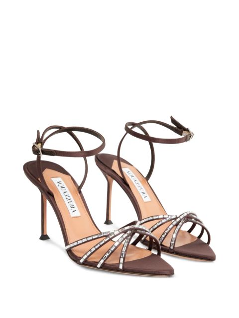 Aquazzura crystal-embellished satin sandals - Brown