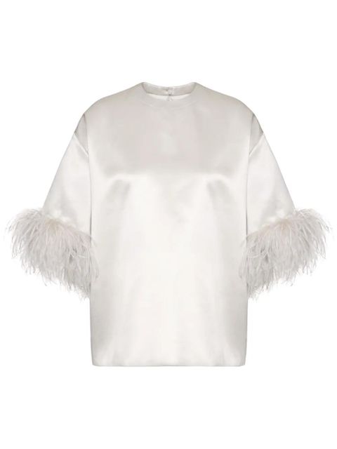Valentino Garavani feathered-sleeve silk blouse - Neutrals