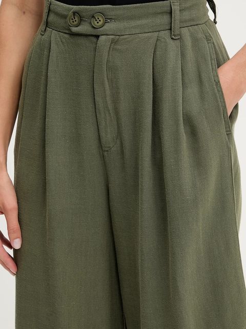 Answear.LAB szorty lniane damskie kolor zielony gładkie high waist