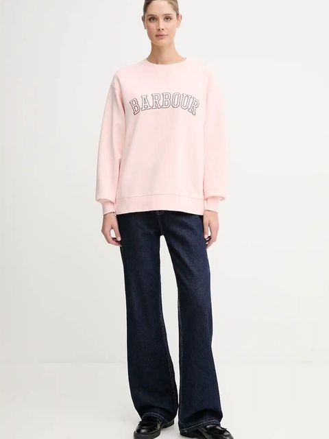 Barbour bluza bawełniana damska kolor różowy z aplikacją LOL0591
