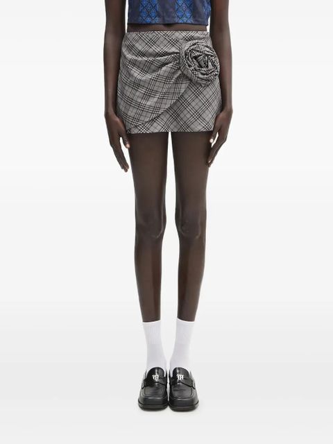 AMBUSH rose-appliqué plaid skirt - Grey - zdjęcie produktu nr 1