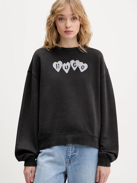 HUGO bluza bawełniana Deroxina_8 damska kolor szary z nadrukiem 50555824 - zdjęcie produktu nr 1