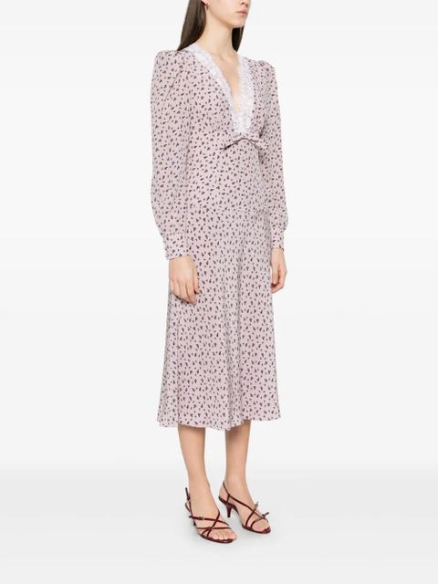 Alessandra Rich rose-print midi dress - Purple