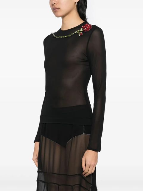 Simone Rocha carnation-embellished mesh top - Black - zdjęcie produktu nr 2