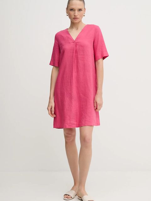 United Colors of Benetton sukienka lniana kolor różowy mini oversize 4AGHDV0B0